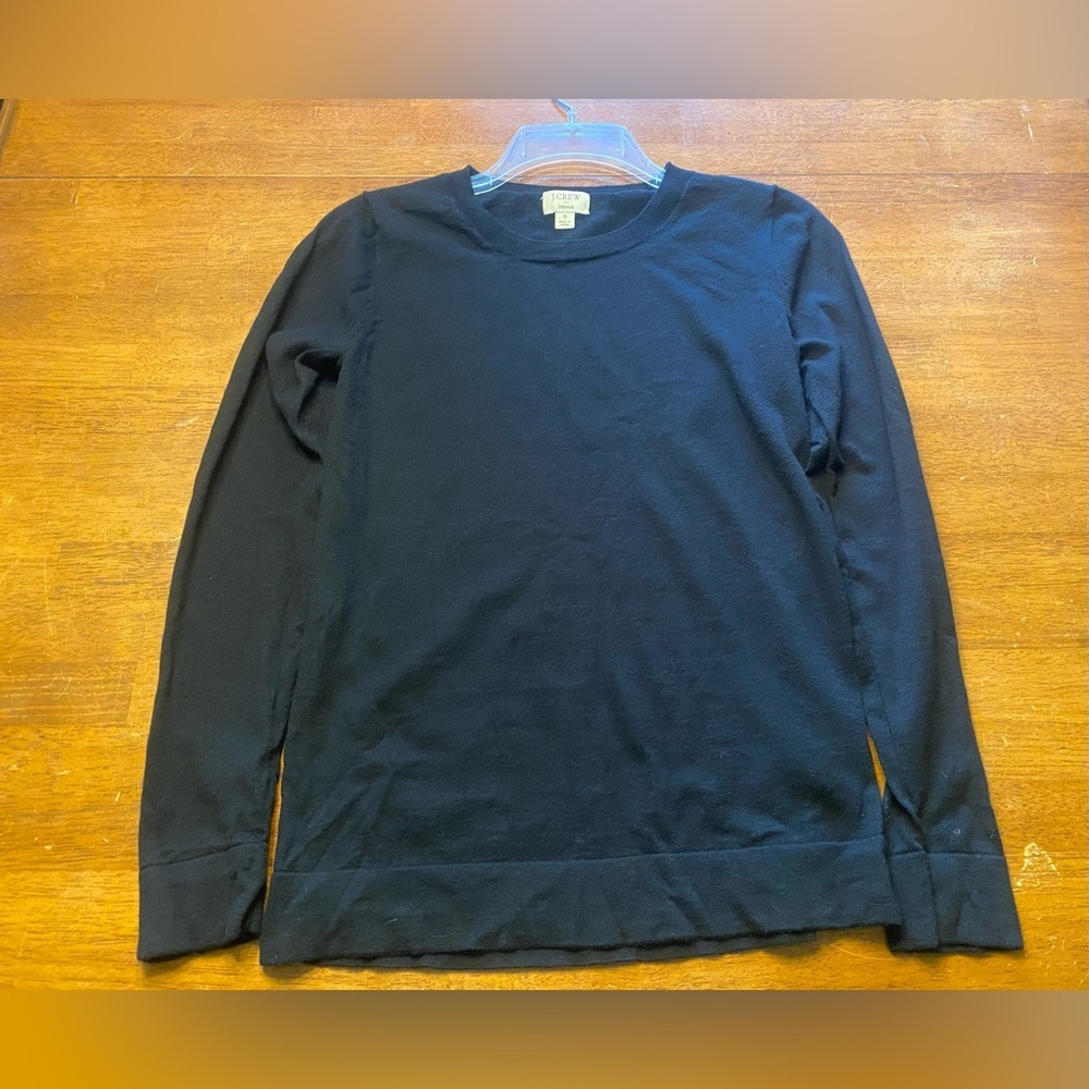 J. Crew Black Crewneck Long-Sleeve Teddie Sweater